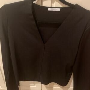 Zara Black Vneck Crop Blouse